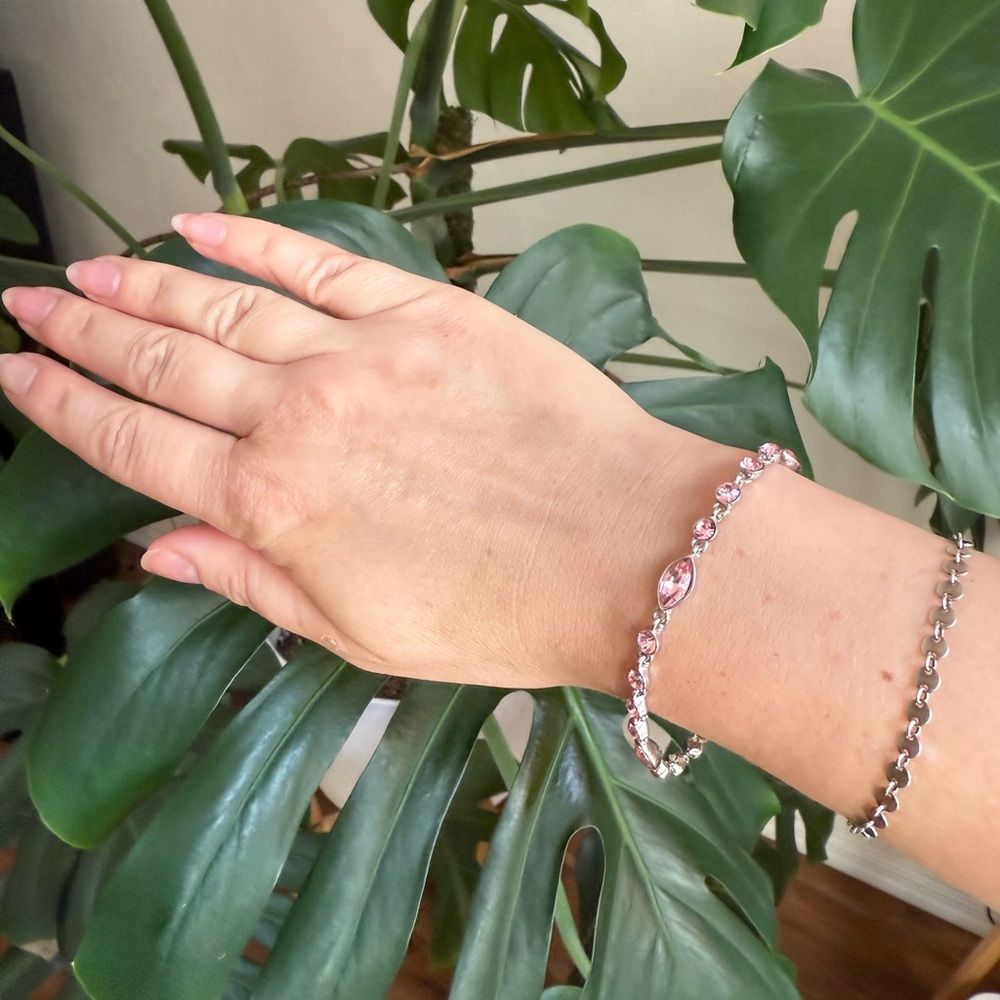 GIVENCHY Silver And Pink Crystal Tennis  Bracelet